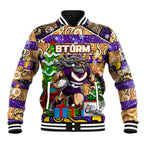 Custom Storm Rugby Merry Christmas Baseball Jacket Indigenous Australian Art