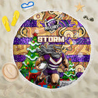 Storm Rugby Merry Christmas Beach Blanket Indigenous Australian Art