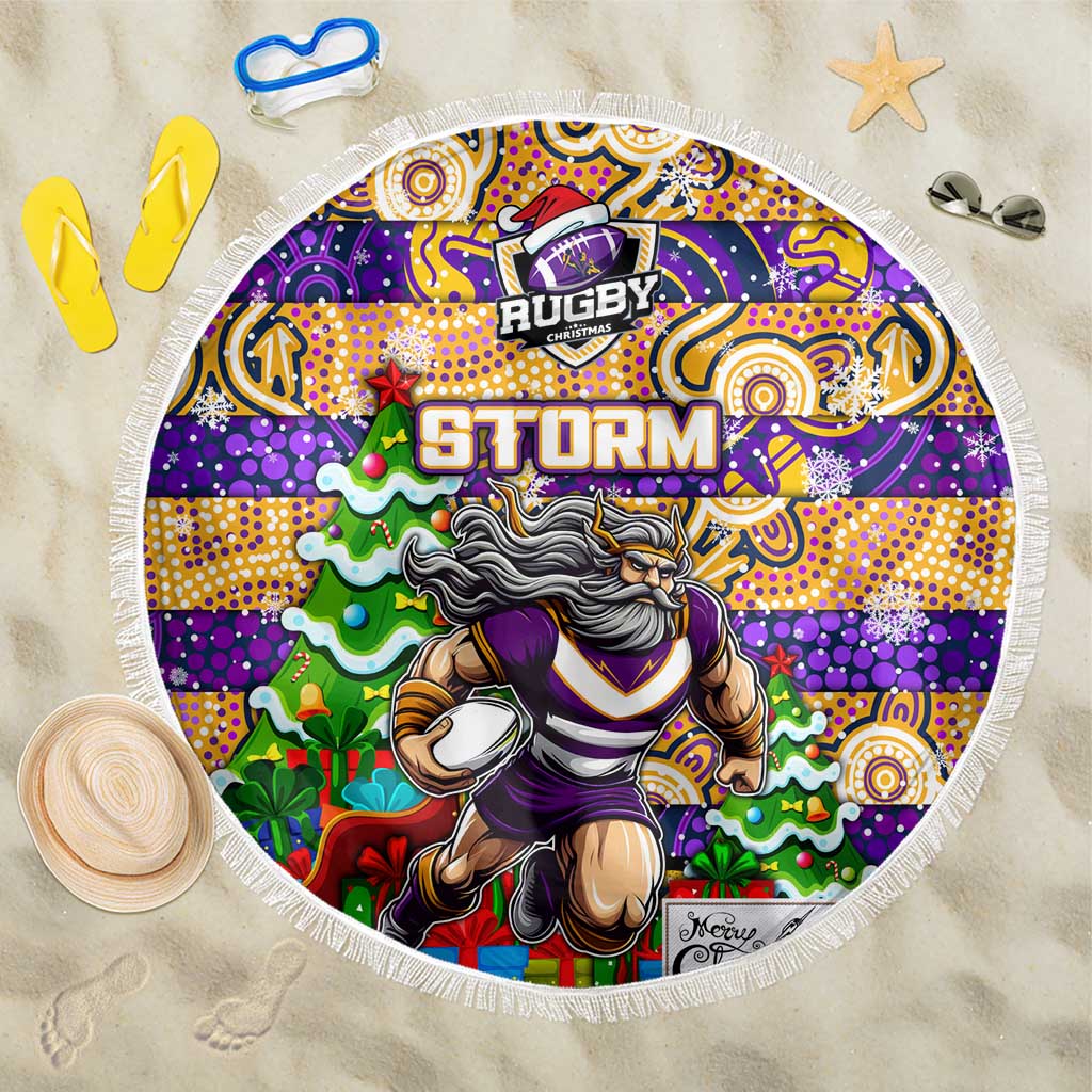 Storm Rugby Merry Christmas Beach Blanket Indigenous Australian Art