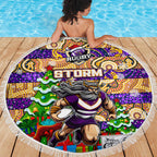 Storm Rugby Merry Christmas Beach Blanket Indigenous Australian Art