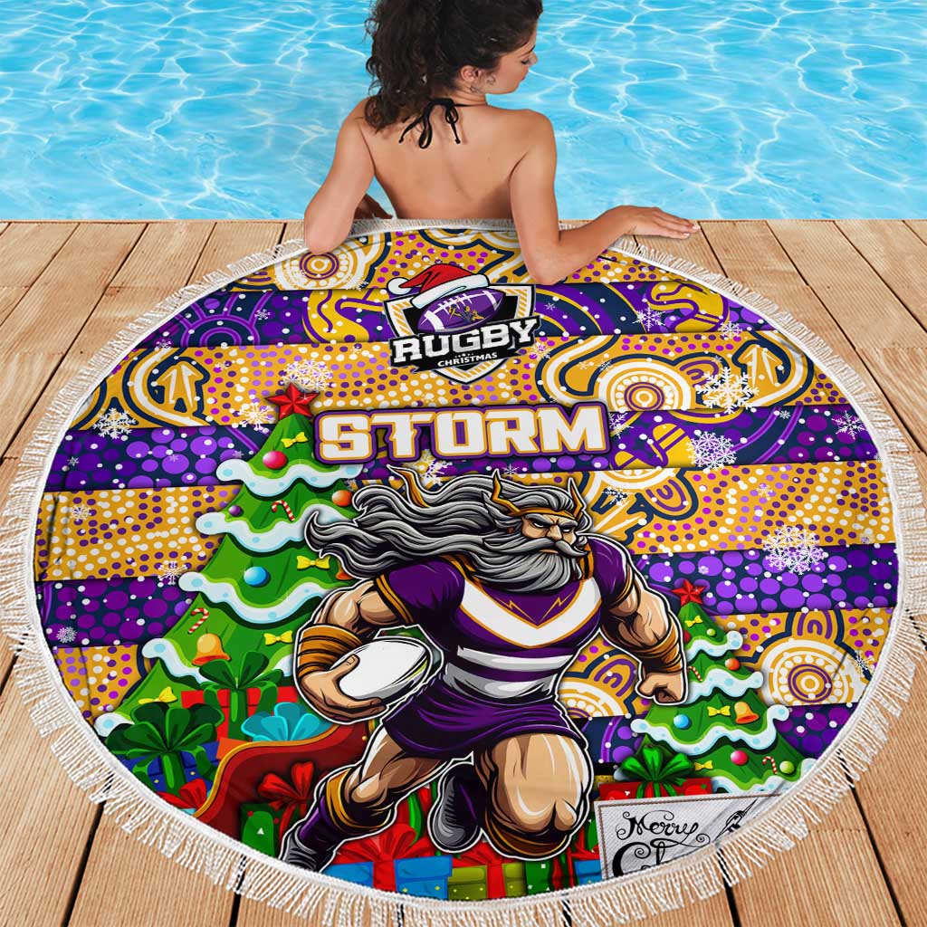 Storm Rugby Merry Christmas Beach Blanket Indigenous Australian Art