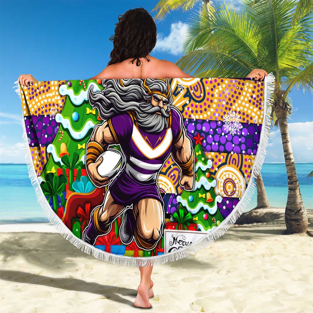 Storm Rugby Merry Christmas Beach Blanket Indigenous Australian Art