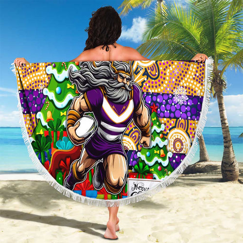 Storm Rugby Merry Christmas Beach Blanket Indigenous Australian Art