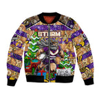 Custom Storm Rugby Merry Christmas Bomber Jacket Indigenous Australian Art