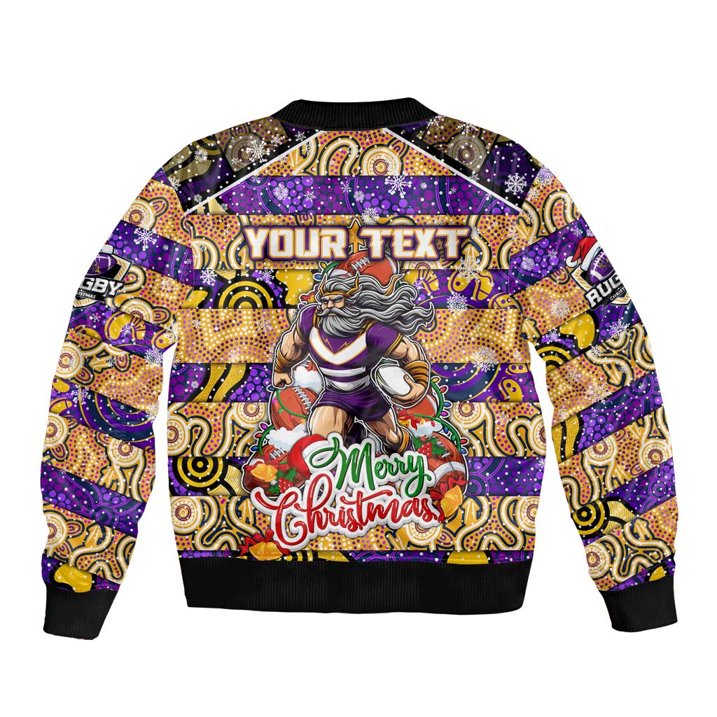 Custom Storm Rugby Merry Christmas Bomber Jacket Indigenous Australian Art