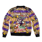 Custom Storm Rugby Merry Christmas Bomber Jacket Indigenous Australian Art