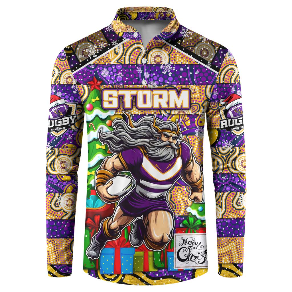 Custom Storm Rugby Merry Christmas Button Sweatshirt Indigenous Australian Art