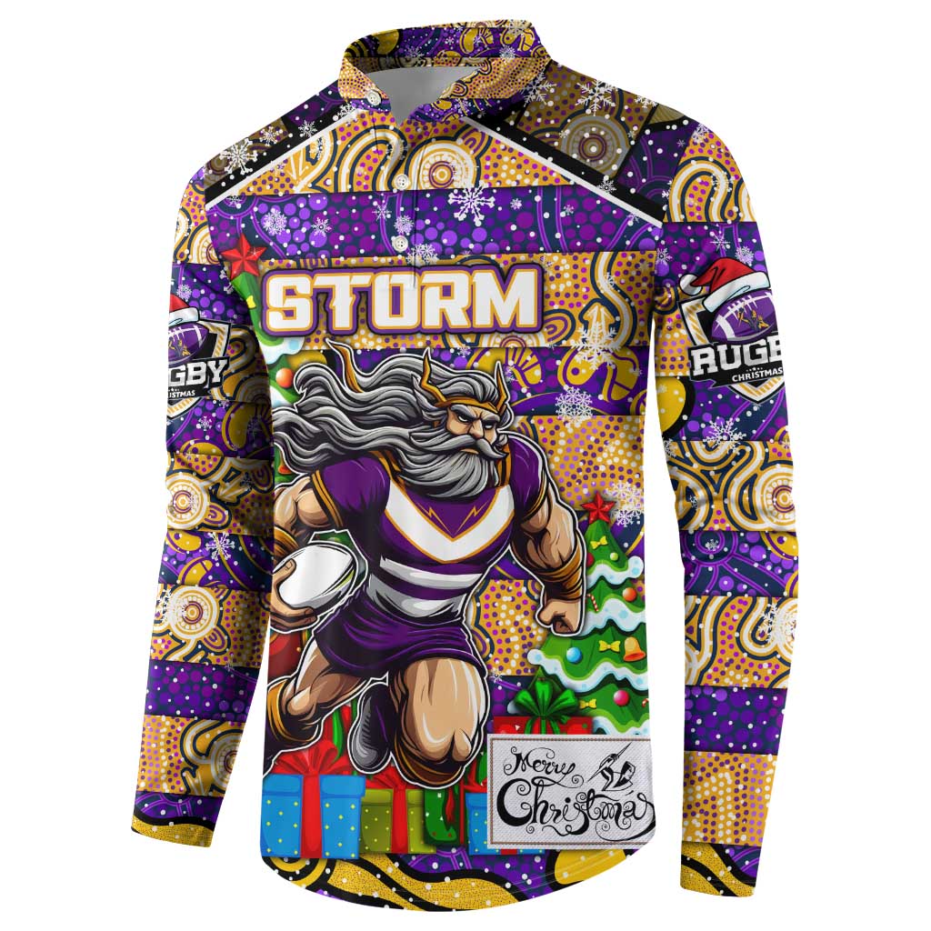 Custom Storm Rugby Merry Christmas Button Sweatshirt Indigenous Australian Art