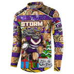 Custom Storm Rugby Merry Christmas Button Sweatshirt Indigenous Australian Art