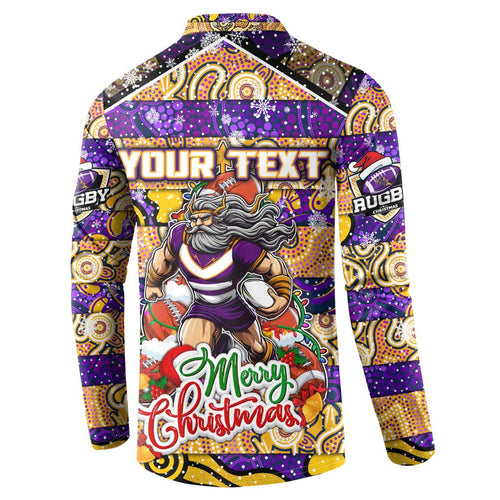 Custom Storm Rugby Merry Christmas Button Sweatshirt Indigenous Australian Art