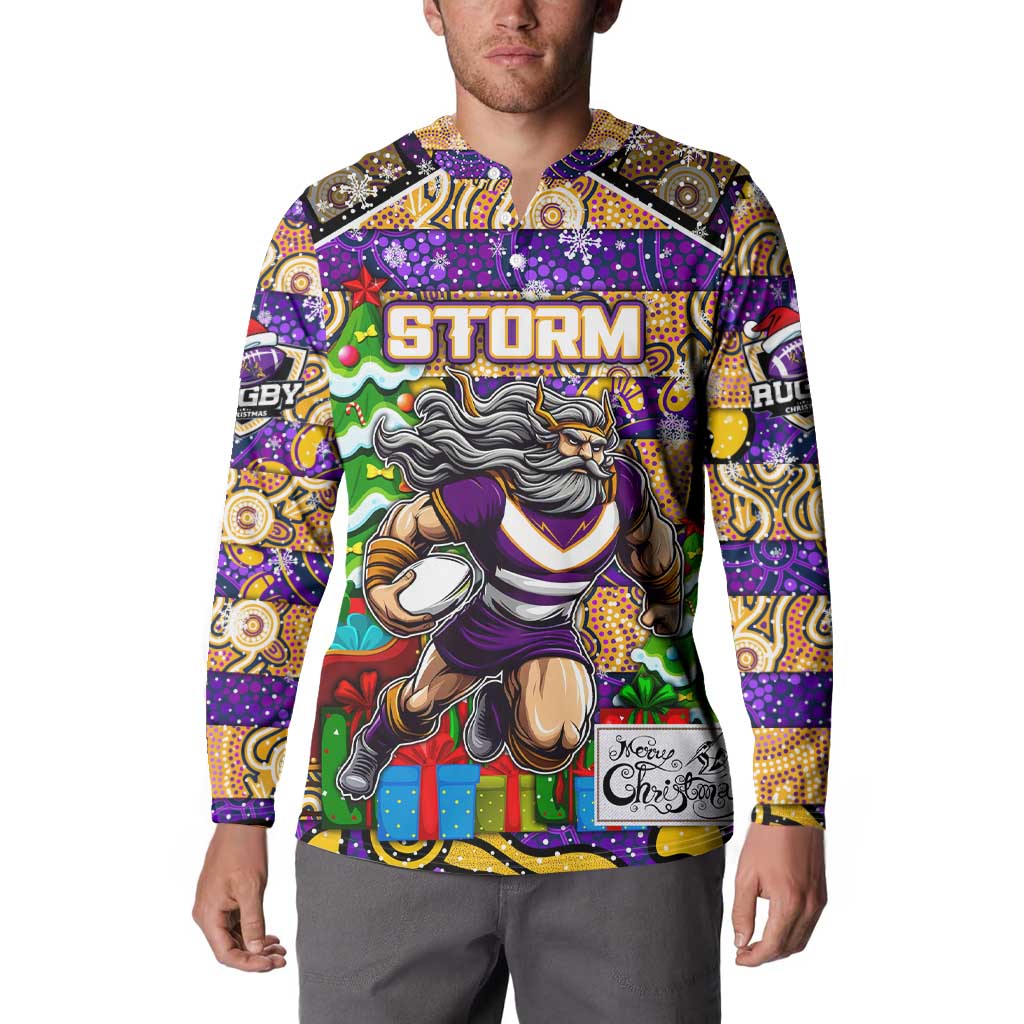 Custom Storm Rugby Merry Christmas Button Sweatshirt Indigenous Australian Art