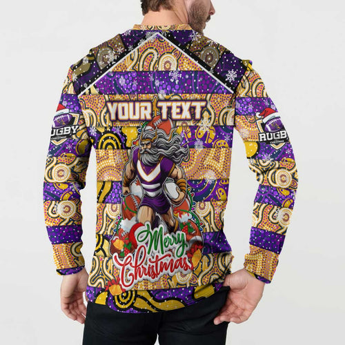 Custom Storm Rugby Merry Christmas Button Sweatshirt Indigenous Australian Art
