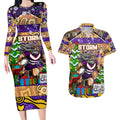 Custom Storm Rugby Merry Christmas Couples Matching Long Sleeve Bodycon Dress and Hawaiian Shirt Indigenous Australian Art