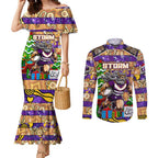 Custom Storm Rugby Merry Christmas Couples Matching Mermaid Dress and Long Sleeve Button Shirt Indigenous Australian Art