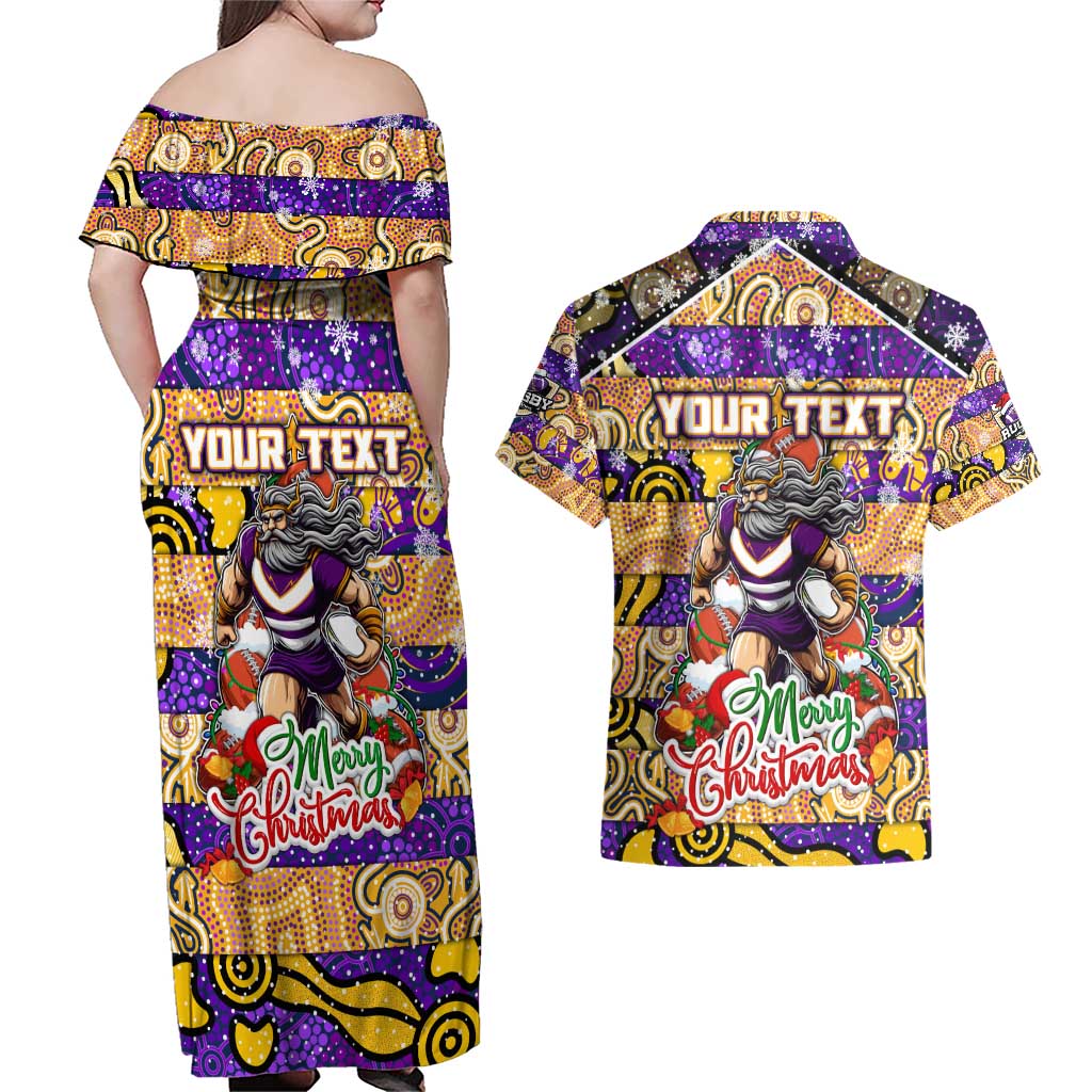 Custom Storm Rugby Merry Christmas Couples Matching Off Shoulder Maxi Dress and Hawaiian Shirt Indigenous Australian Art
