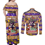 Custom Storm Rugby Merry Christmas Couples Matching Off Shoulder Maxi Dress and Long Sleeve Button Shirt Indigenous Australian Art