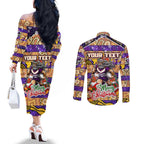 Custom Storm Rugby Merry Christmas Couples Matching Off The Shoulder Long Sleeve Dress and Long Sleeve Button Shirt Indigenous Australian Art