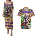 Custom Storm Rugby Merry Christmas Couples Matching Puletasi and Hawaiian Shirt Indigenous Australian Art