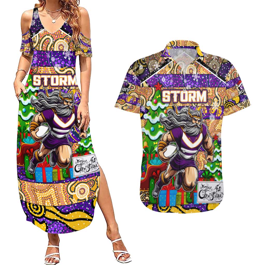 Custom Storm Rugby Merry Christmas Couples Matching Summer Maxi Dress and Hawaiian Shirt Indigenous Australian Art