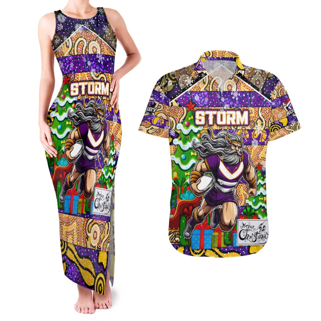 Custom Storm Rugby Merry Christmas Couples Matching Tank Maxi Dress and Hawaiian Shirt Indigenous Australian Art