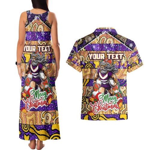 Custom Storm Rugby Merry Christmas Couples Matching Tank Maxi Dress and Hawaiian Shirt Indigenous Australian Art