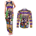 Custom Storm Rugby Merry Christmas Couples Matching Tank Maxi Dress and Long Sleeve Button Shirt Indigenous Australian Art