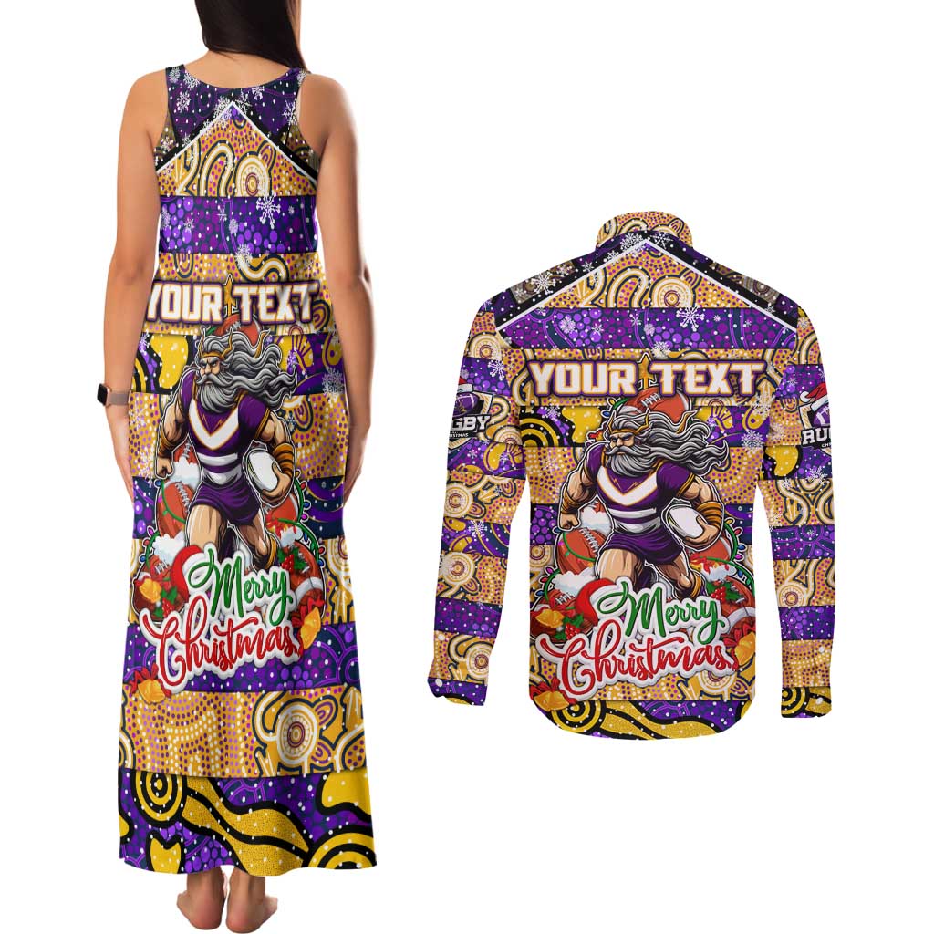 Custom Storm Rugby Merry Christmas Couples Matching Tank Maxi Dress and Long Sleeve Button Shirt Indigenous Australian Art