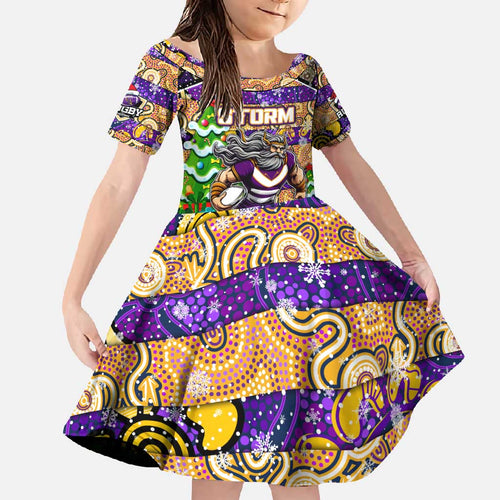 Custom Storm Rugby Merry Christmas Family Matching Mermaid Dress and Hawaiian Shirt Indigenous Australian Art