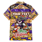 Custom Storm Rugby Merry Christmas Family Matching Off The Shoulder Long Sleeve Dress and Hawaiian Shirt Indigenous Australian Art