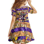 Custom Storm Rugby Merry Christmas Family Matching Off Shoulder Short Dress and Hawaiian Shirt Indigenous Australian Art