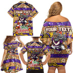 Custom Storm Rugby Merry Christmas Family Matching Off Shoulder Short Dress and Hawaiian Shirt Indigenous Australian Art