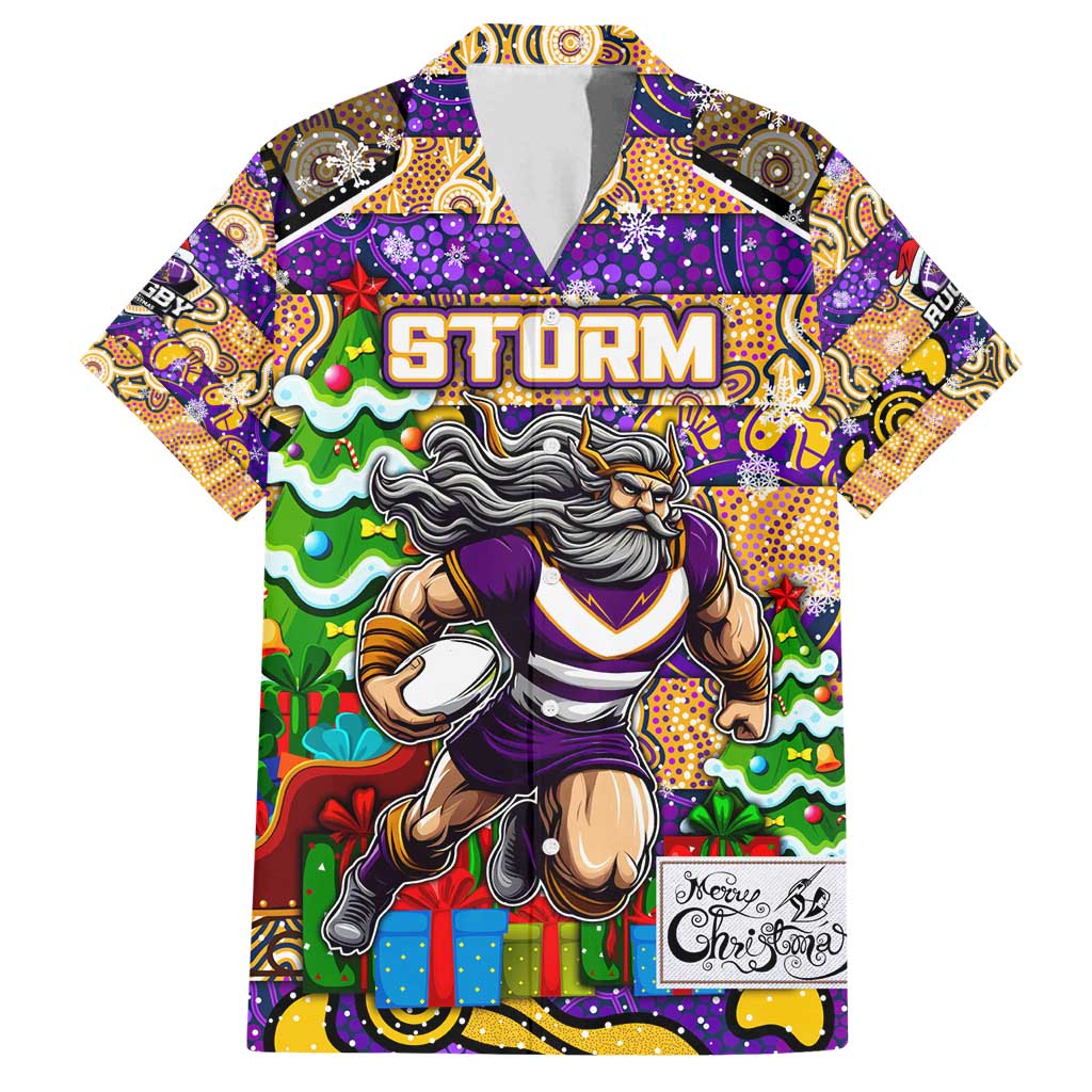 Custom Storm Rugby Merry Christmas Family Matching Off Shoulder Short Dress and Hawaiian Shirt Indigenous Australian Art