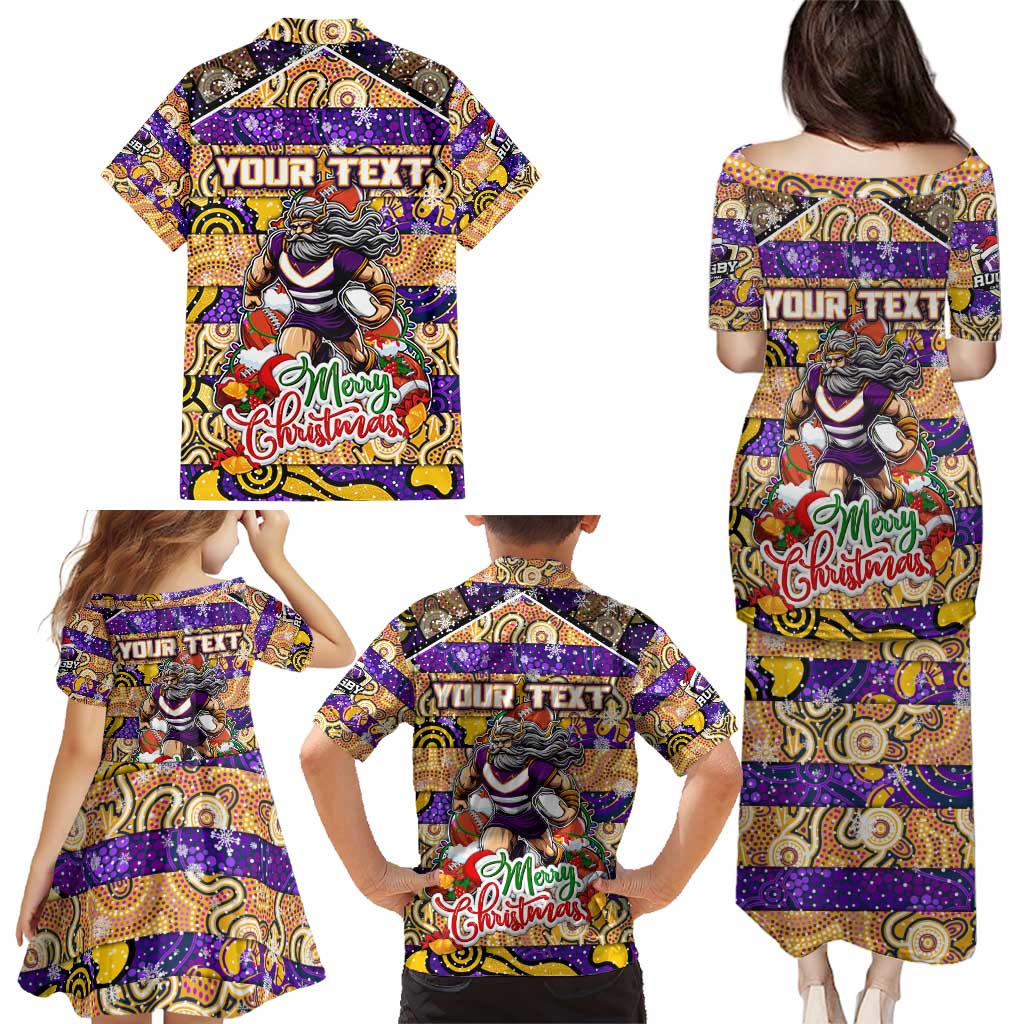 Custom Storm Rugby Merry Christmas Family Matching Puletasi and Hawaiian Shirt Indigenous Australian Art