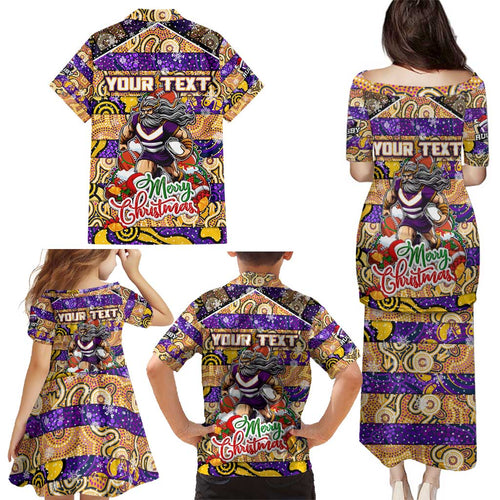 Custom Storm Rugby Merry Christmas Family Matching Puletasi and Hawaiian Shirt Indigenous Australian Art