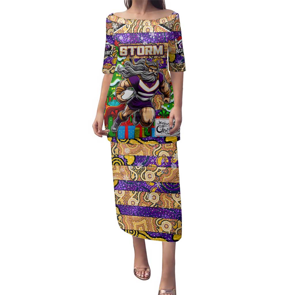 Custom Storm Rugby Merry Christmas Family Matching Puletasi and Hawaiian Shirt Indigenous Australian Art