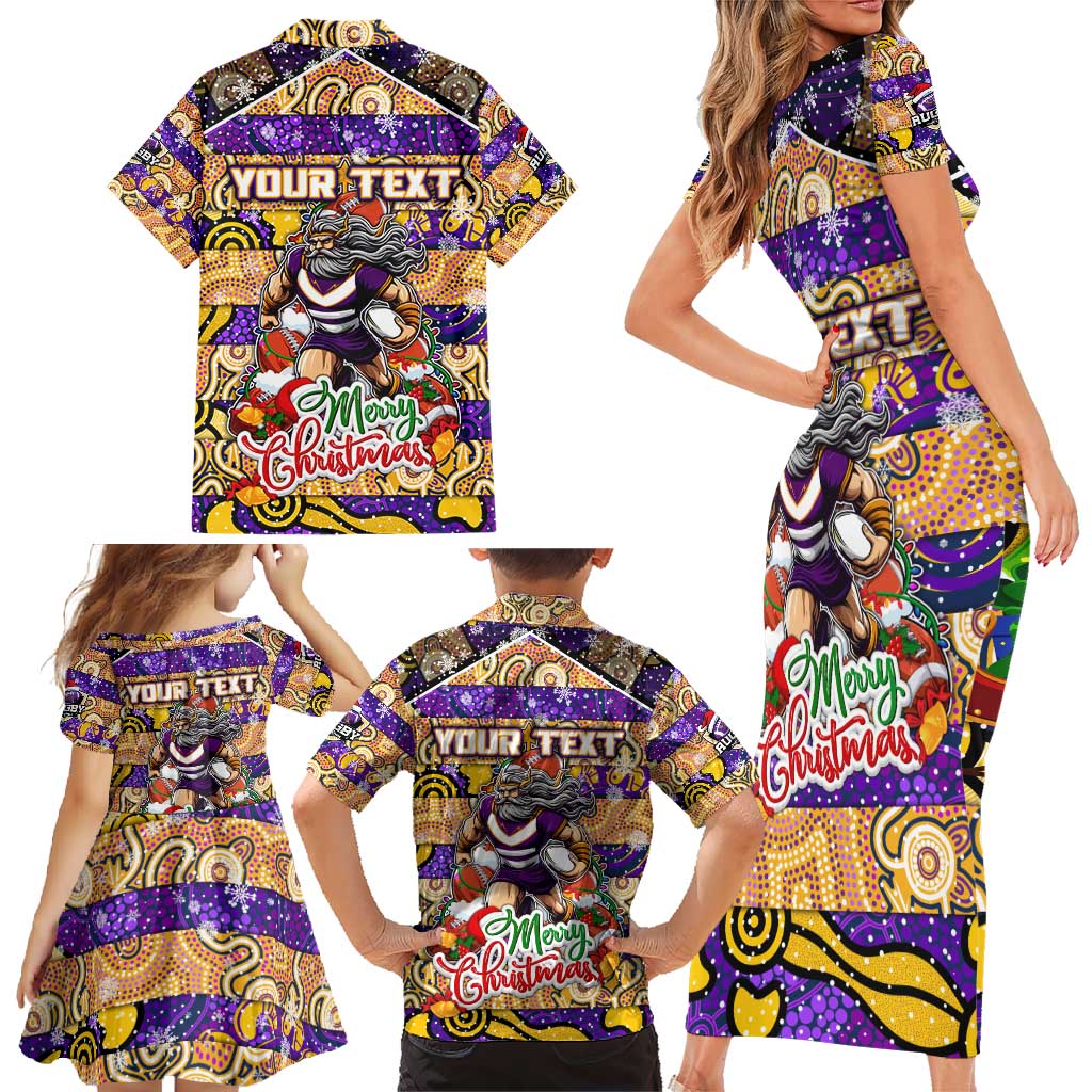 Custom Storm Rugby Merry Christmas Family Matching Short Sleeve Bodycon Dress and Hawaiian Shirt Indigenous Australian Art