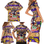 Custom Storm Rugby Merry Christmas Family Matching Short Sleeve Bodycon Dress and Hawaiian Shirt Indigenous Australian Art