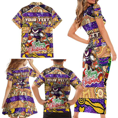 Custom Storm Rugby Merry Christmas Family Matching Short Sleeve Bodycon Dress and Hawaiian Shirt Indigenous Australian Art