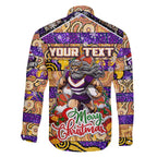 Custom Storm Rugby Merry Christmas Family Matching Short Sleeve Bodycon Dress and Hawaiian Shirt Indigenous Australian Art