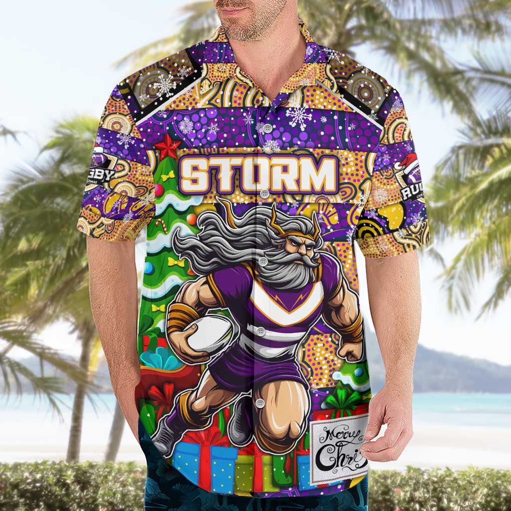 Custom Storm Rugby Merry Christmas Hawaiian Shirt Indigenous Australian Art
