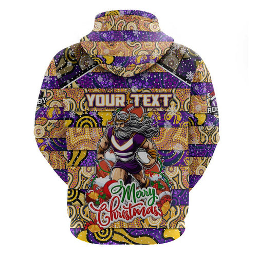 Custom Storm Rugby Merry Christmas Hoodie Indigenous Australian Art
