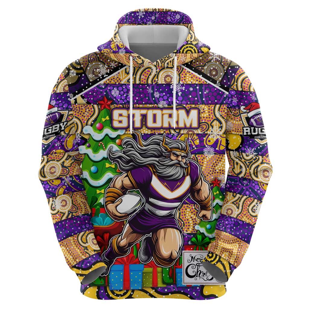 Custom Storm Rugby Merry Christmas Hoodie Indigenous Australian Art