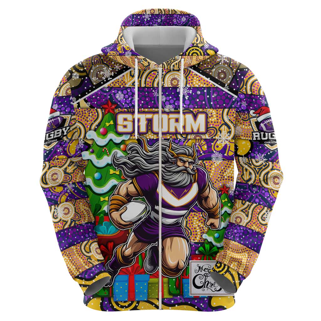 Custom Storm Rugby Merry Christmas Hoodie Indigenous Australian Art