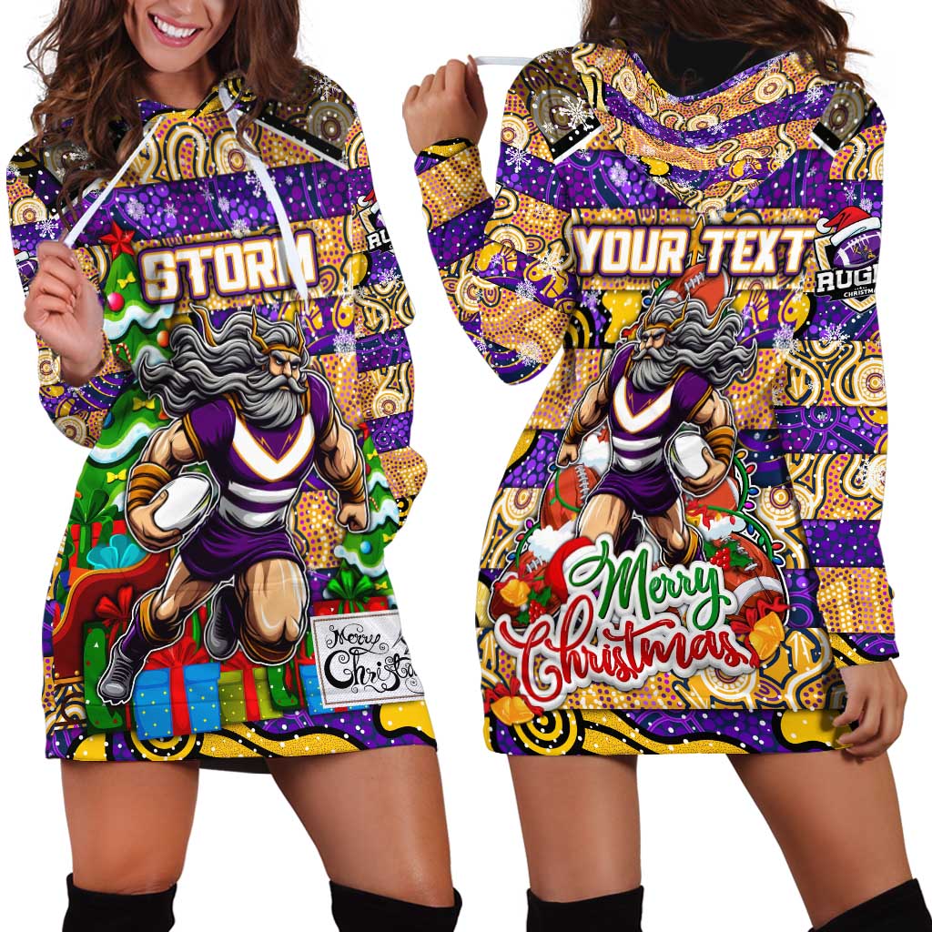 Custom Storm Rugby Merry Christmas Hoodie Dress Indigenous Australian Art