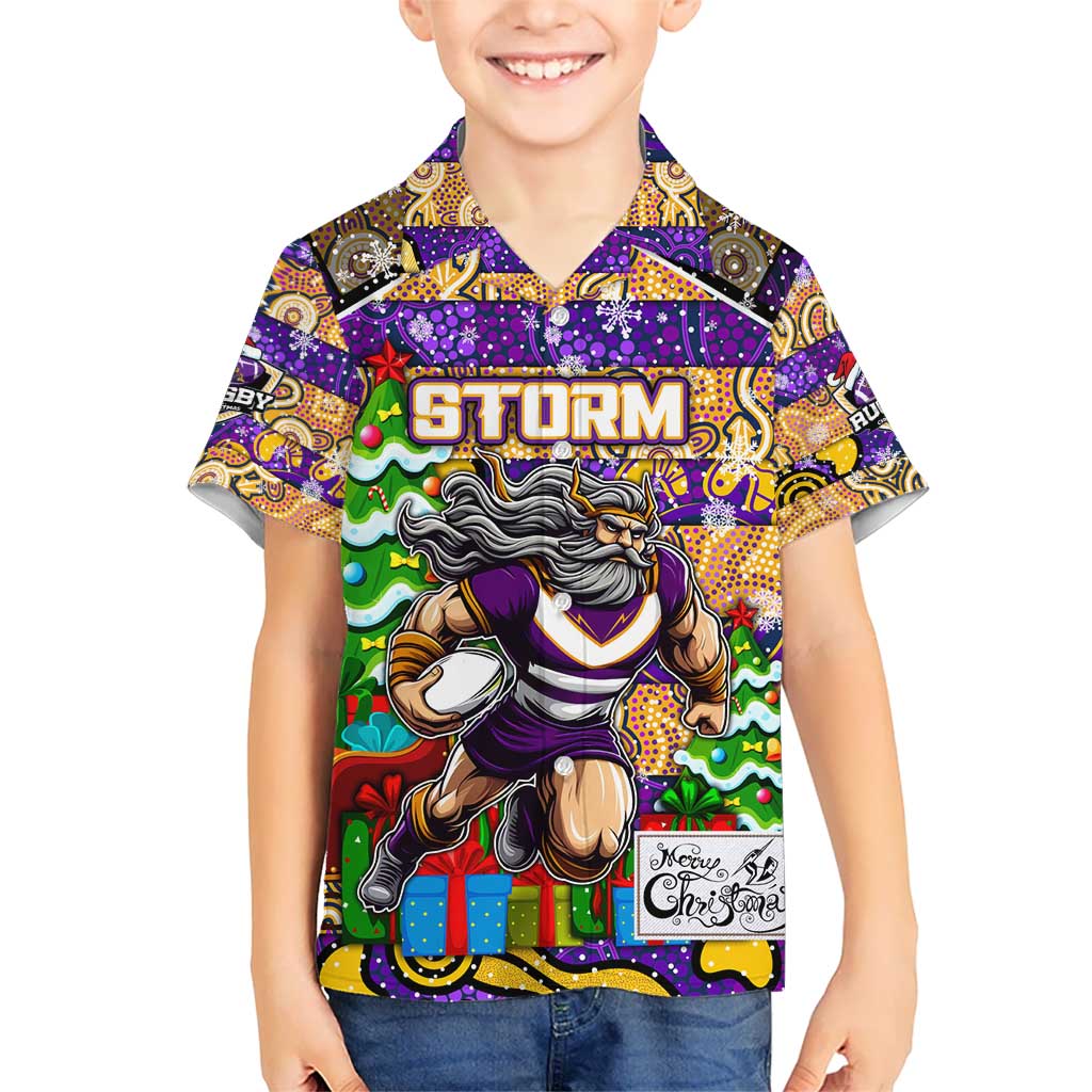 Custom Storm Rugby Merry Christmas Kid Hawaiian Shirt Indigenous Australian Art