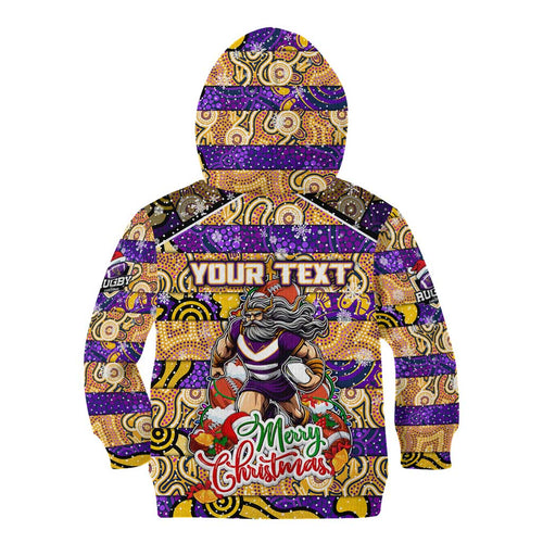 Custom Storm Rugby Merry Christmas Kid Hoodie Indigenous Australian Art