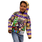 Custom Storm Rugby Merry Christmas Kid Hoodie Indigenous Australian Art