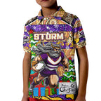 Custom Storm Rugby Merry Christmas Kid Polo Shirt Indigenous Australian Art