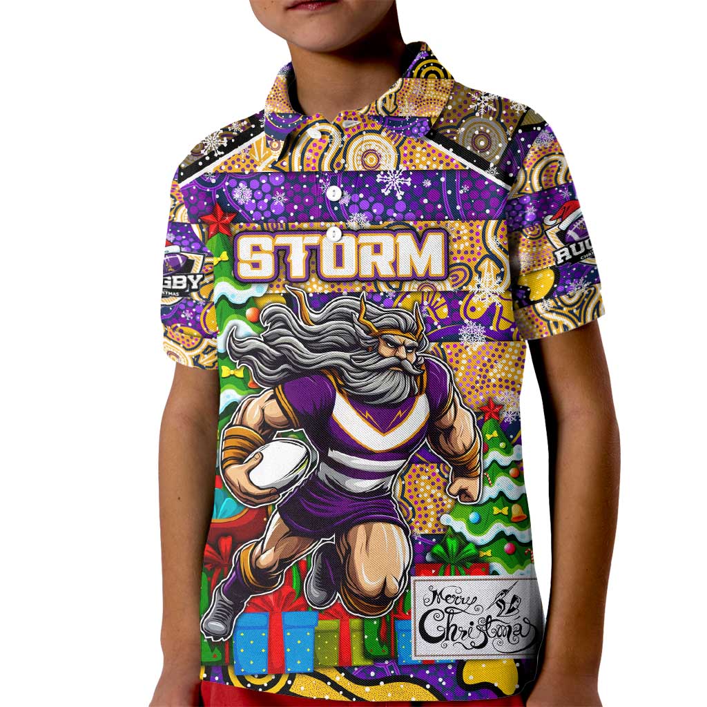 Custom Storm Rugby Merry Christmas Kid Polo Shirt Indigenous Australian Art