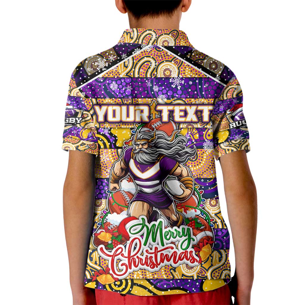 Custom Storm Rugby Merry Christmas Kid Polo Shirt Indigenous Australian Art